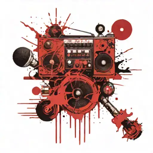 road, microphone, mixing console, speakers tattoo design idea