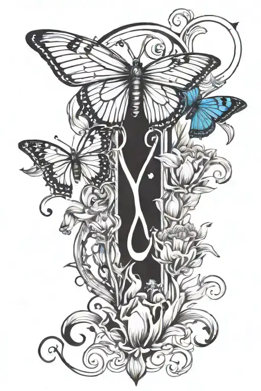 A symbol for a Gemini-Cancer cusp, with a blooming tulip and semi colon butterfly tattoo design idea