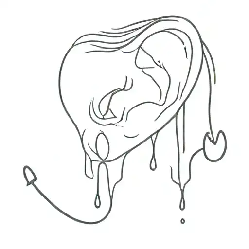 The ear has two heart-shaped hooks and is drooping and bleeding tattoo design idea