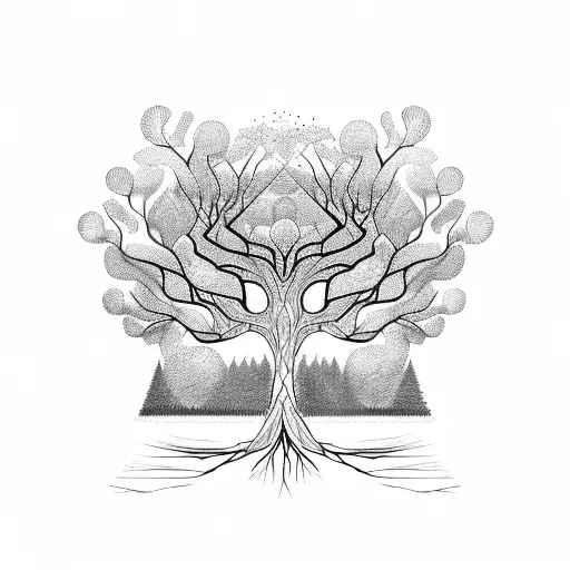 A tree with roots shaped like different countries, representing the interconnectedness of travel and psychology tattoo design idea