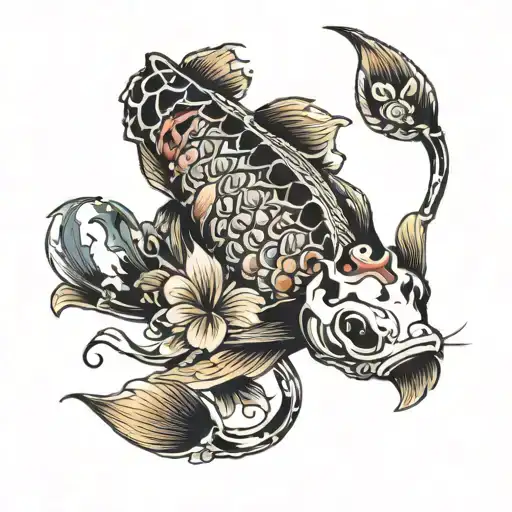 skeleton of koi fish tattoo design idea