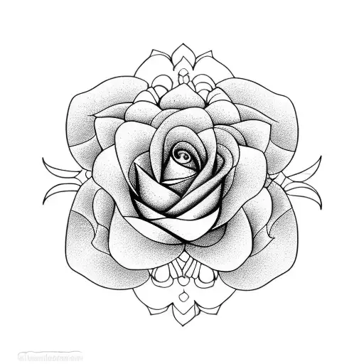 bouquet of flowers 1 rose, 1 lily, 1 chrysanthemum, 1 larkspur, 1  water lily, 1 honeysuckle.  tattoo design idea