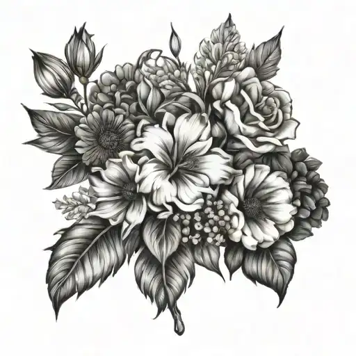 birth flower bouquet March August April and October  tattoo design idea