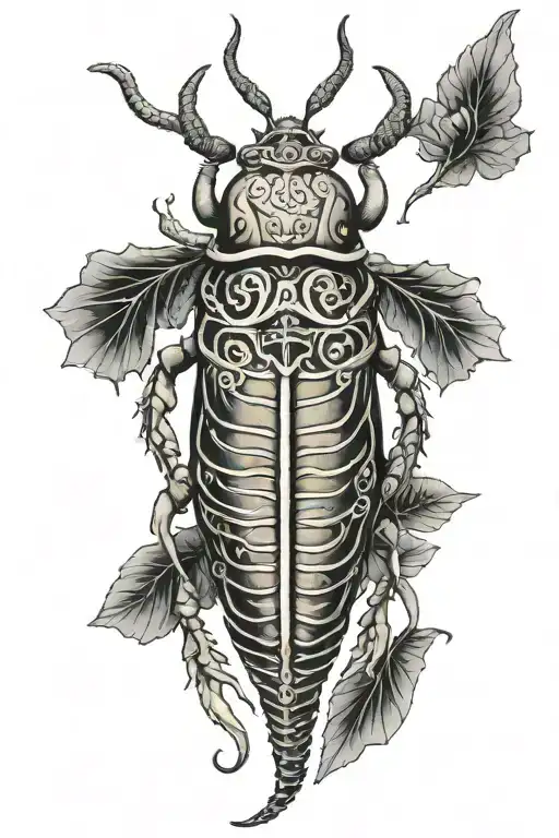 the fusion between an hercules beetle and a biblical angel tattoo design idea