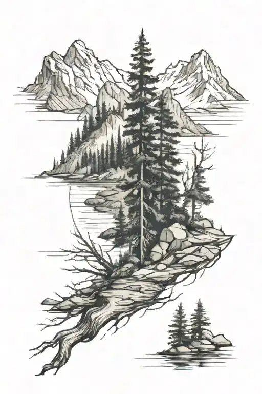 wilderness landscape tattoo design idea