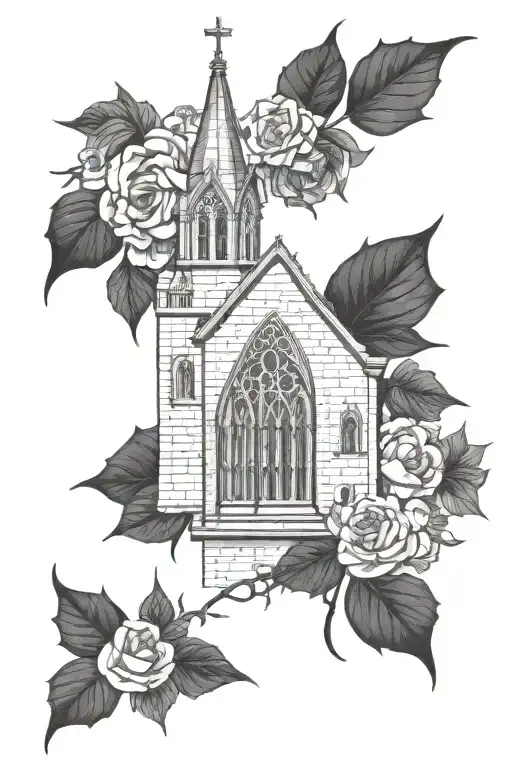 dark medieval gothic church window tattoo design idea