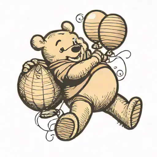 Winnie the Pooh holding a ballon tattoo design idea