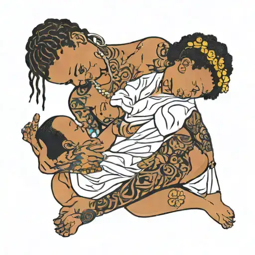 nude slim european teenage girl nursing two black babies tattoo design idea