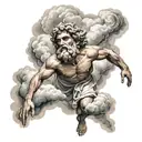 small greek god floating in clouds looking into the heavens tattoo design idea