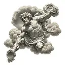 small greek god floating in clouds looking into the heavens tattoo design idea