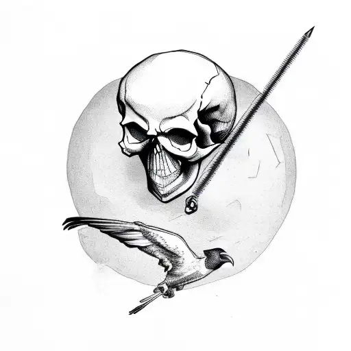 Skull holding a crow and a scale tattoo design idea