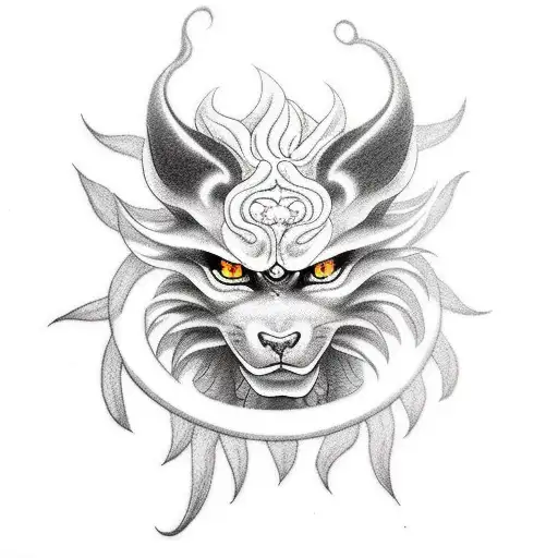 kurama tattoo from naruto, 9 tailed beat tattoo design idea