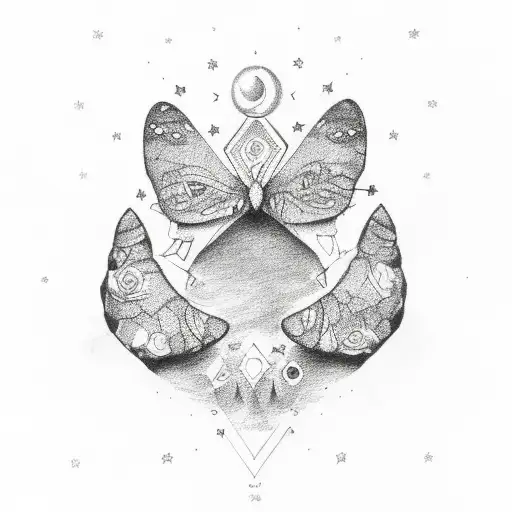 rose moon butterfly paw print stars mandela  tattoo design idea