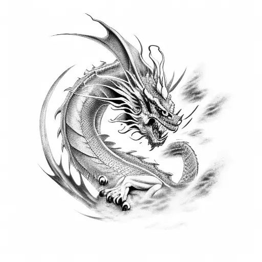 Dragon, angel, Fire breathing tattoo design idea