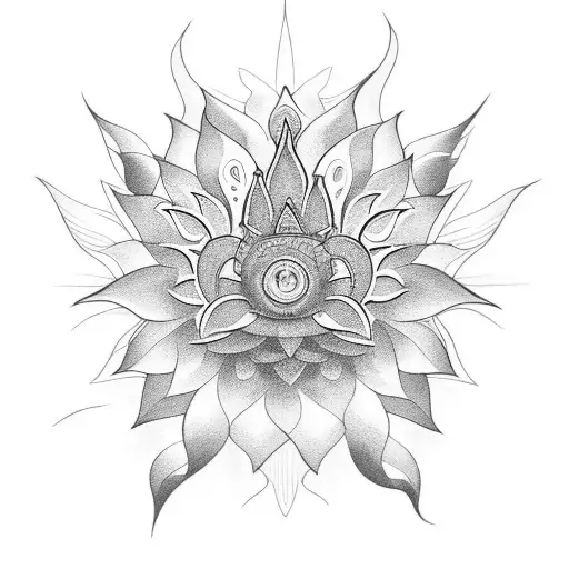Lotus flower with sun rays as petals tattoo design idea