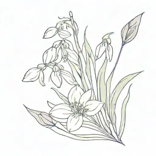 bouquet of flowers mix snowdrop lavender tattoo design idea