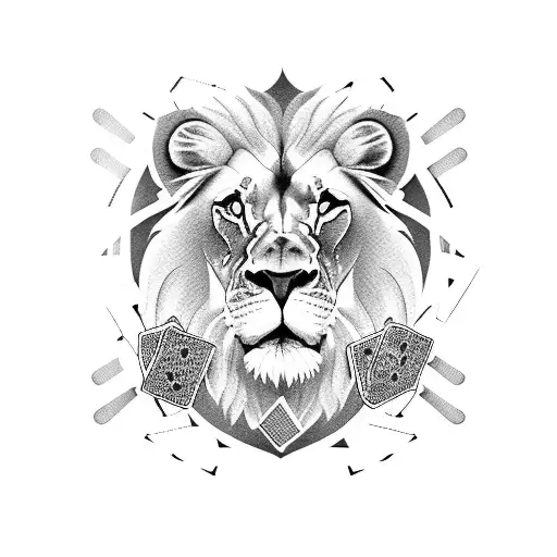A lion surrounded by playing cards and poker chips tattoo design idea