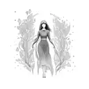 illuminated woman walking on a path tattoo design idea
