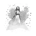 illuminated woman walking on a path tattoo design idea