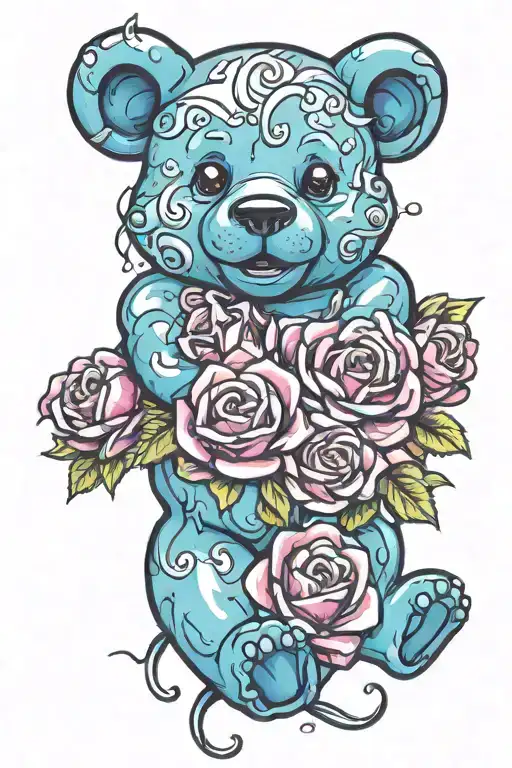 gummy bears and flowers intertwined tattoo design idea