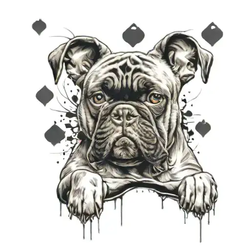 A realistic tattoo featuring a male boxer dog portrait, a paw print, and a heartbeat blended into one composition tattoo design idea