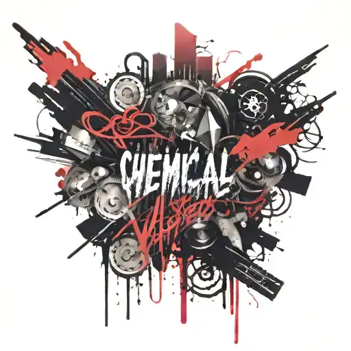 Album cover art chemical wasteland written "Vibes102" on a sign tattoo design idea