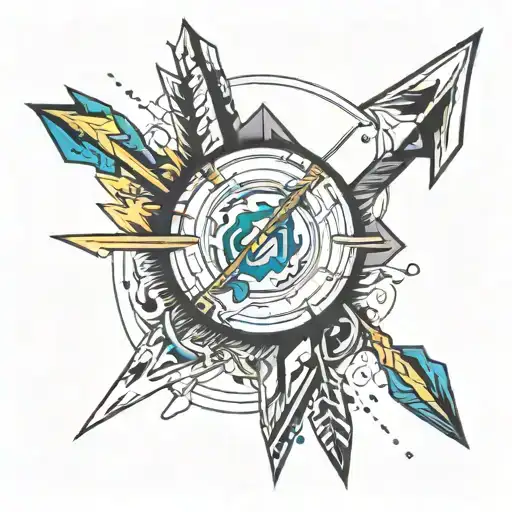 a arrow, lighitng bolt and soundwave pattern tattoo design idea