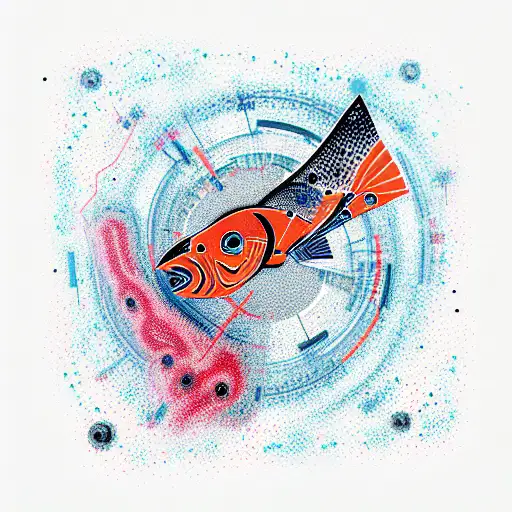 Binary ones and zeros create a Salmon cyborg tattoo design idea