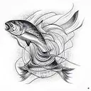 Salmon made of Binary Water Illusion Trippy tattoo design idea