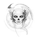 fallen angel, flowers, hearth pierced with a dagger, moon phases, neck tattoo tattoo design idea