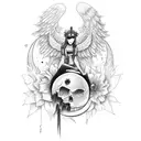 fallen angel, flowers, hearth pierced with a dagger, moon phases, neck tattoo tattoo design idea