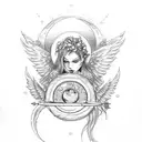 fallen angel, flowers, hearth pierced with a dagger, moon phases, neck tattoo tattoo design idea