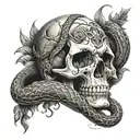 skull and snake wrapping tattoo design idea