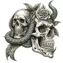 skull and snake wrapping tattoo design idea