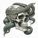 skull and snake wrapping tattoo design idea