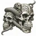 skull and snake wrapping tattoo design idea