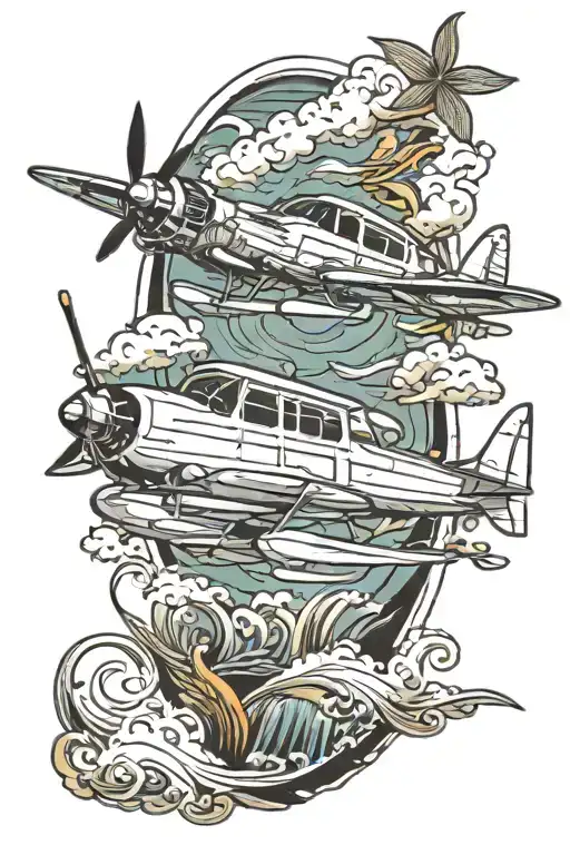 seaplane waves canal zone panama tattoo design idea