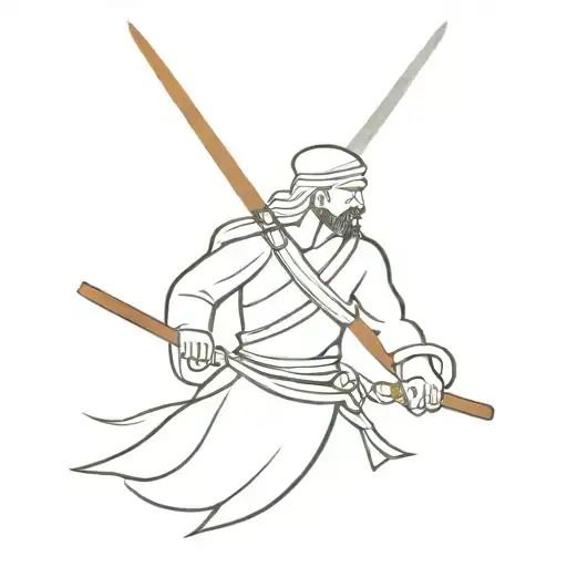urkain cossack with saber and flag intertwined tattoo design idea
