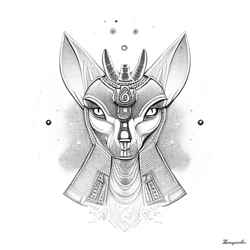 anubis with 3rd eye and galaxy  tattoo design idea