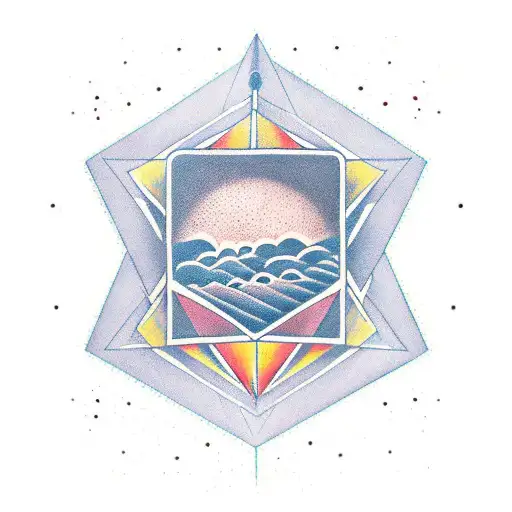 3 different triangles separated, horizontally. the first one containing  a sun, the second a wave and the third the moon tattoo design idea