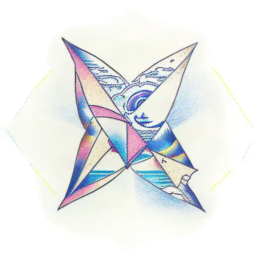 3 different triangles separated, horizontally. the first one containing  a sun, the second a wave and the third the moon tattoo design idea