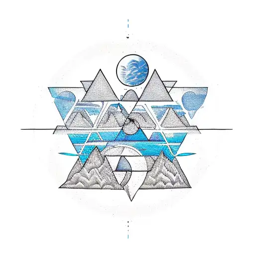 3 triangles aligned horizontally, the first one containing  a sun, the second a wave and the third the moon tattoo design idea