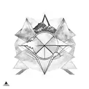 3 different triangles separated, horizontally. the first one containing  a sun, the second a wave and the third the moon tattoo design idea