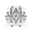 3 different triangles separated, horizontally. the first one containing  a sun, the second a wave and the third the moon tattoo design idea