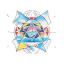 3 different triangles separated, horizontally. the first one containing  a sun, the second a wave and the third the moon tattoo design idea