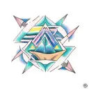 3 different triangles separated, horizontally. the first one containing  a sun, the second a wave and the third the moon tattoo design idea