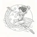 Dancer, star, moon  tattoo design idea