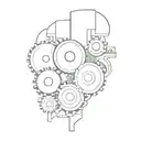 An abstract design of gears and pistons morphing into a roaring engine, symbolizing the connection between man and machine tattoo design idea