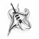 bass guitar and cross tattoo design idea