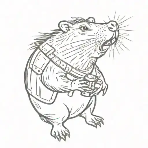 cute capybara holding a rocet launcher in her hands tattoo design idea